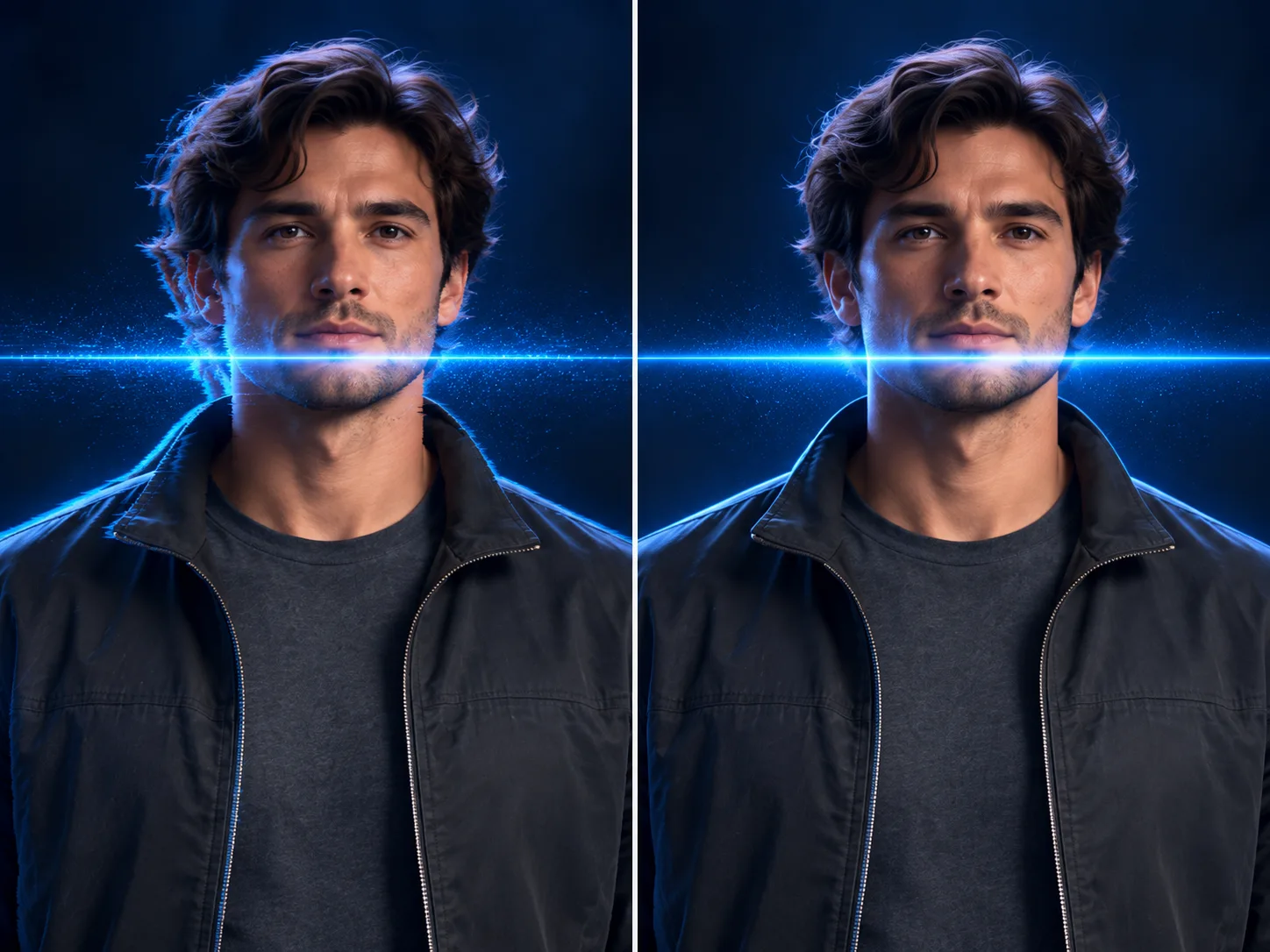 A fictional scan artifact comparison showing a doubled outline beside a stable face and single clean contour