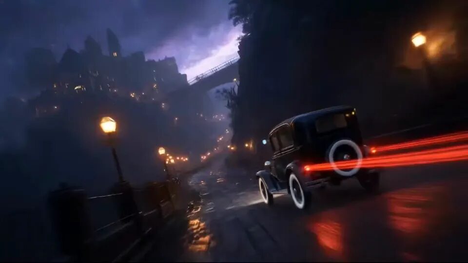 Rainy night car chase