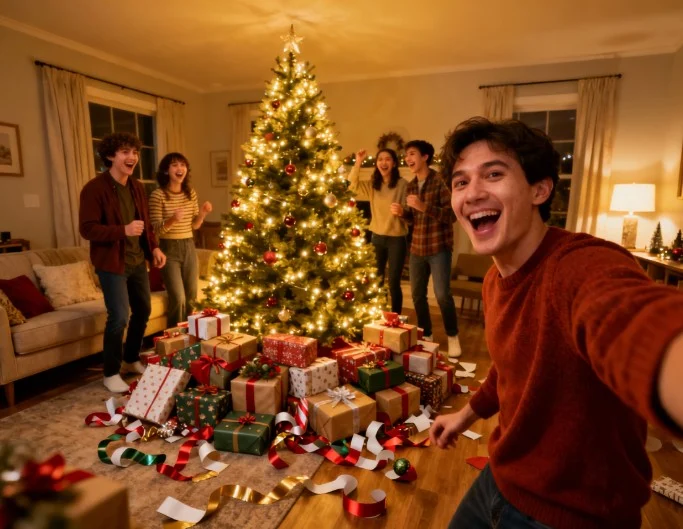 クラシックなクリスマスツリーのシーン